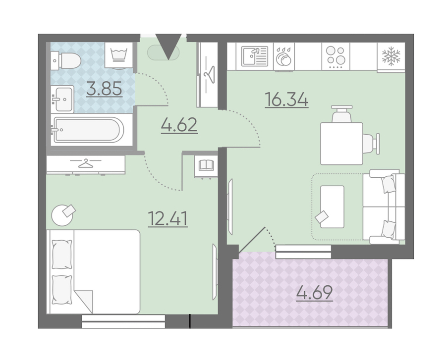 Однокомнатная квартира в : площадь 39.57 м2 , этаж: 13 – купить в Санкт-Петербурге